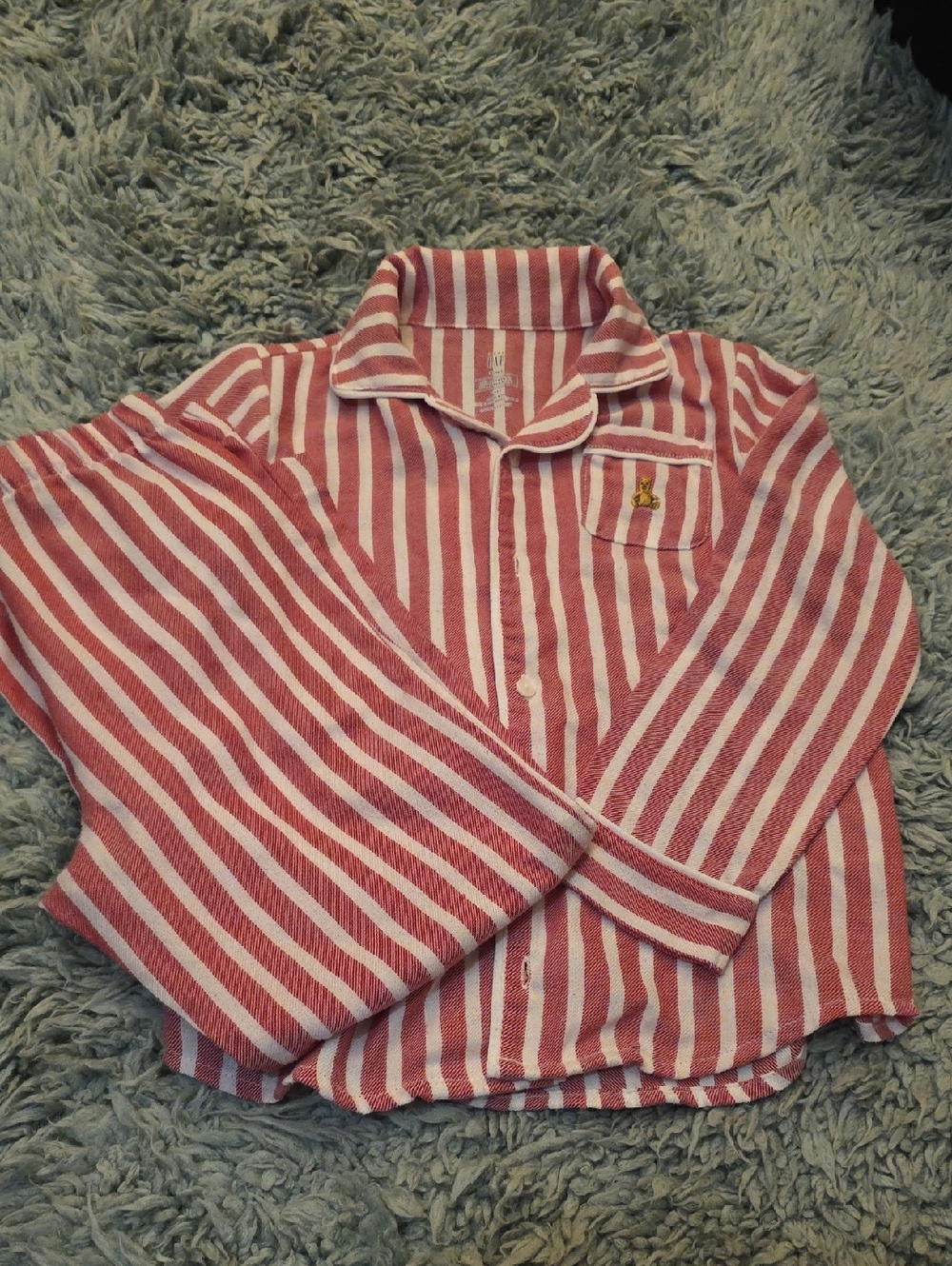 Gap Striped Red and White Pajama Set with Bear Patch Size 5